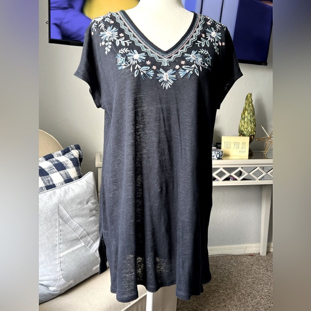 J.Jill oversized 100% linen embroidered tunic top size S